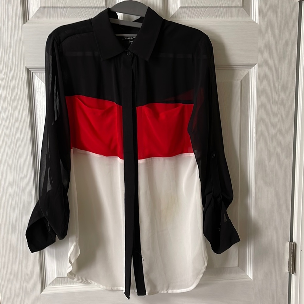 BEBE sheer dress button down
